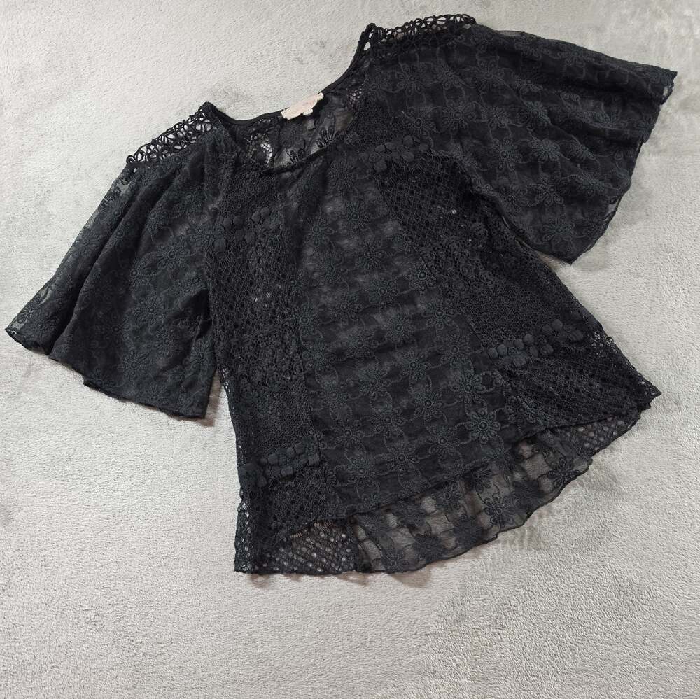 Boho Blouse Top M Altar'd State Bell Sleeve Lace Crochet Whimsygoth Black